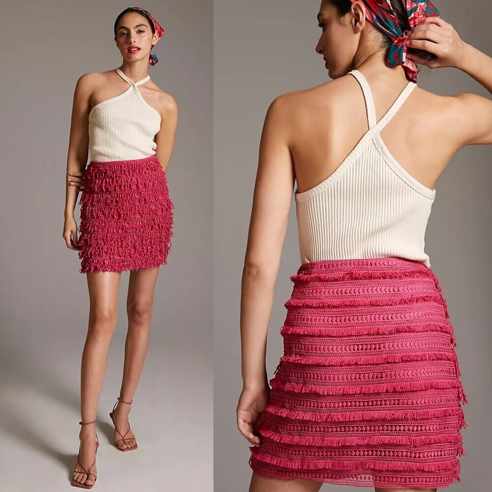 New! Anthropologie Let Me Be Fringe Mini Skirt Size XS - 47759